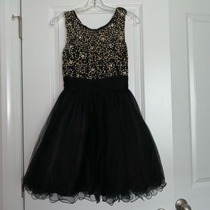 Mon Cheri Black & Gold Short Prom Dress